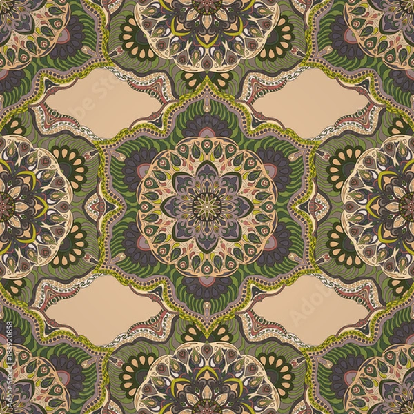 Fototapeta Ornate floral seamless texture, endless pattern with vintage mandala elements.
