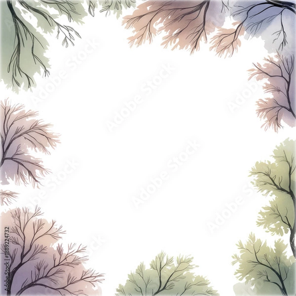 Fototapeta Watercolor painted trees frames