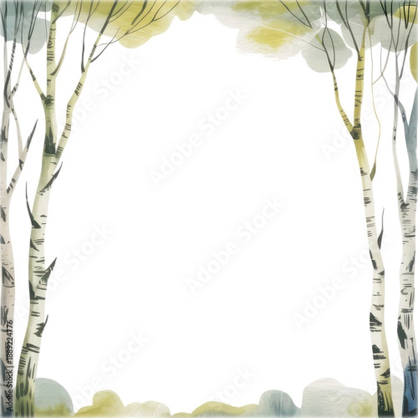 Fototapeta Watercolor painted trees frames