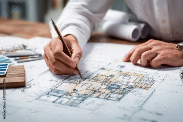 Obraz Architect Designing Interior Project Plan 