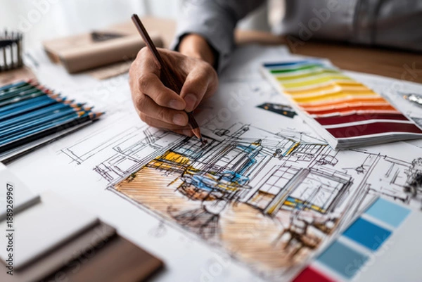 Obraz Architect Designing Interior Project Plan 