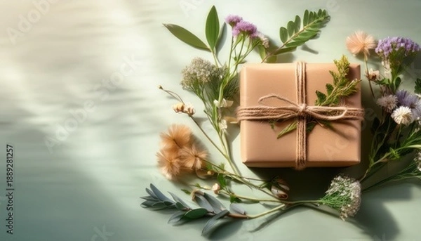 Obraz Rustic Gift Box Decorated With Flowers And Natural Elements