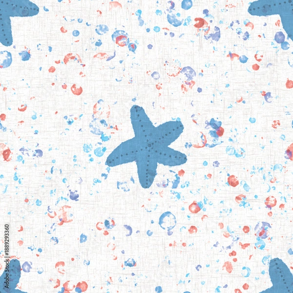 Fototapeta Underwater blue starfish seamless pattern