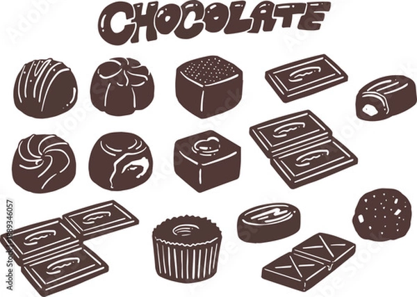 Obraz 色々なチョコレートのイラストセット　シルエット