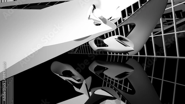 Obraz Abstract dynamic interior with black smooth objects. 3D illustration and rendering