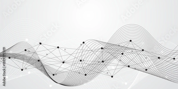 Fototapeta Big data visualization. Abstract tech network connection dots communication background. 