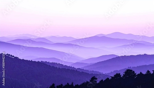 Obraz Rolling purple mountain range at dawn or dusk