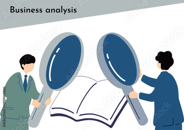 Obraz 虫眼鏡で調べものをするビジネスパーソン