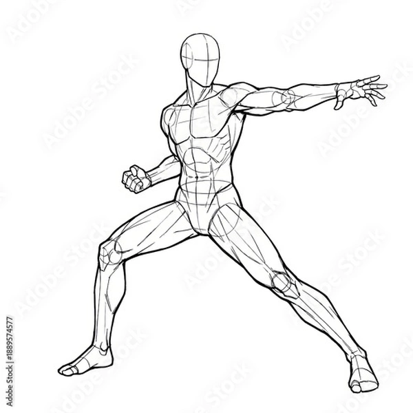 Obraz Dynamic lancer pose thrusting with invisible spear