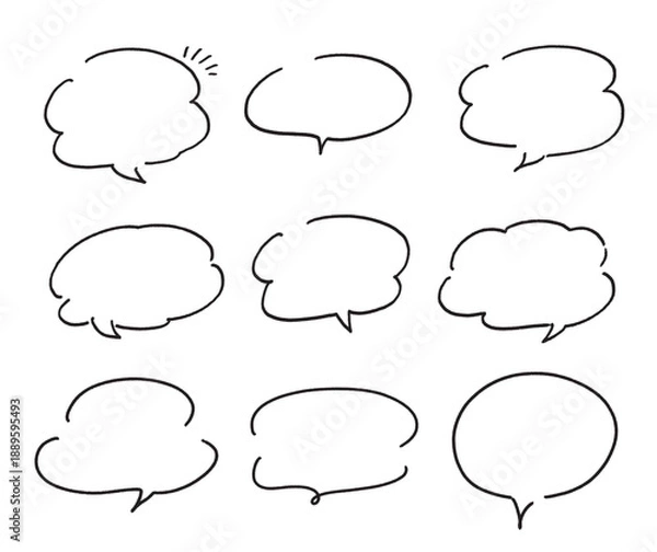 Obraz 柔らかな曲線が特徴のモコモコした手書き吹き出しセット。親しみやすい雑誌風のフレーム素材