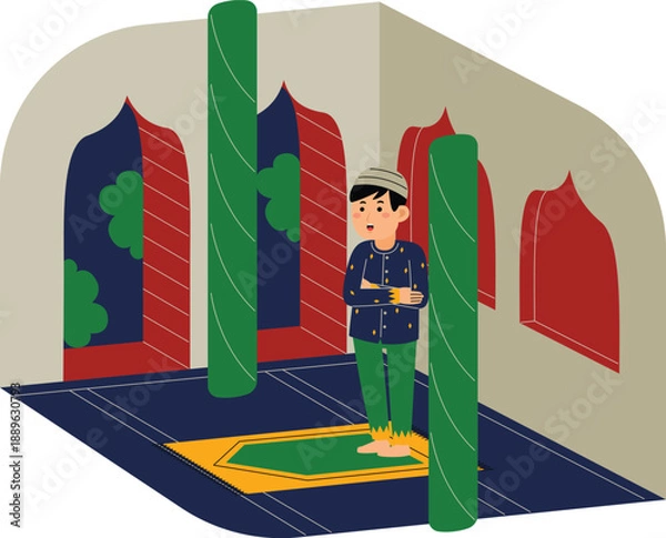 Obraz Man Praying in a Mosque Vector Illustration