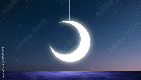 Obraz Subtle Theorem: Whispering Crescent Casting Glow on a Tranquil Nightscape
