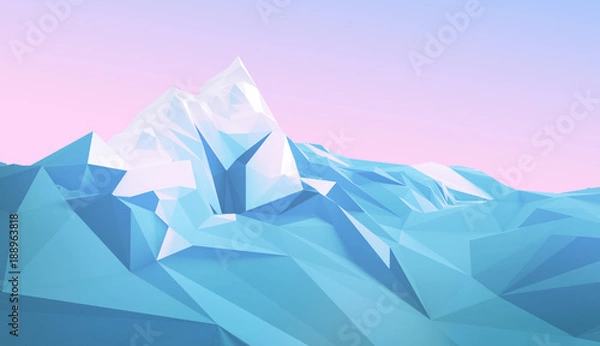 Fototapeta Winter polygonal image of a mountainous area with a glacier on top of a mountain. 3d illustration