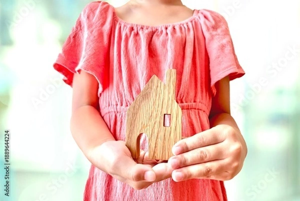 Fototapeta 家を持つ子供とキラキラ背景