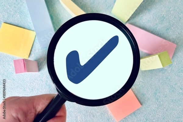 Fototapeta チェックマークと虫眼鏡