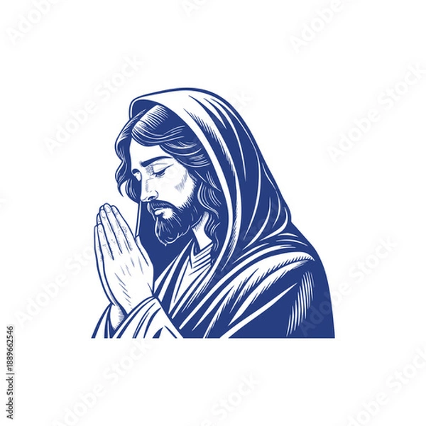 Obraz Jesus Christ praying with hands clasped in devotion.