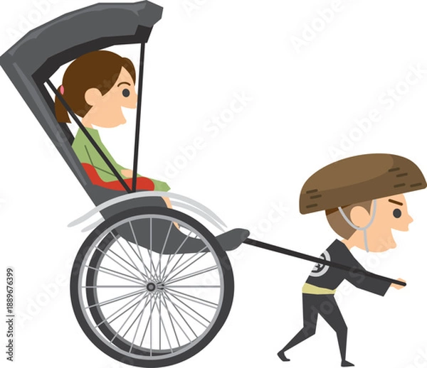 Obraz 人力車に人を乗せて走っているイメージイラスト