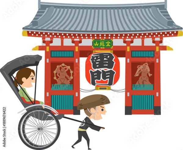 Obraz 雷門と人力車のイメージイラスト