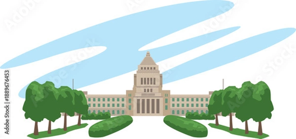 Obraz すみわたる青空と国会議事堂のイメージイラスト