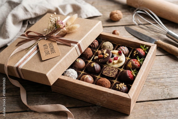 Obraz 手作りチョコレートのギフトボックス、バレンタインや特別な贈り物