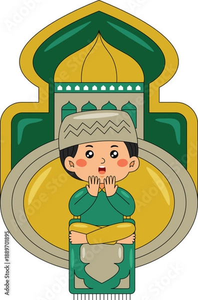Obraz Boy Praying at Mosque Vector Illustration