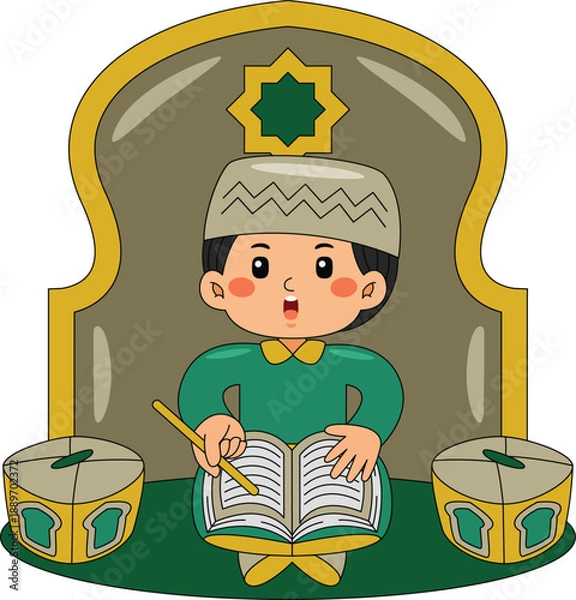 Obraz Boy Reading Quran in Mosque Vector Illustration