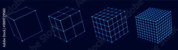 Obraz Wireframe Cubes Grid. Connection Structure. Futuristic Digital Technology HUD Hologram Objects. Vector Illustration. 