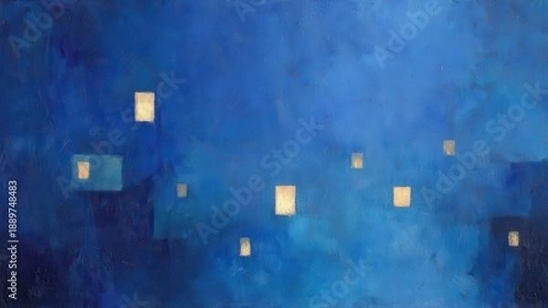 Obraz 青色抽象夜景アート 都会の光を描いた絵画風背景素材