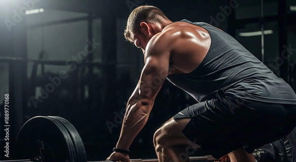 Obraz young bodybuilder training in gym