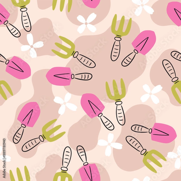 Obraz Gardening Tools Vector Seamless Pattern