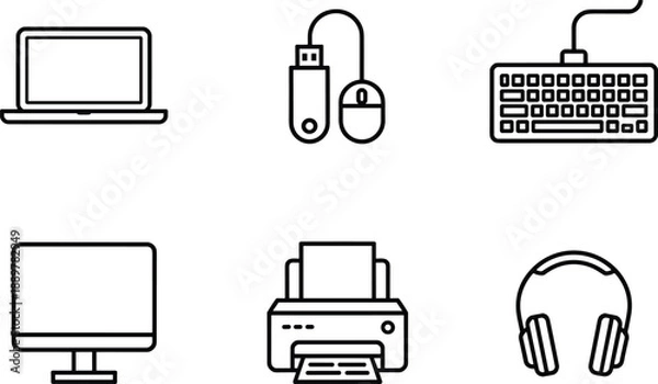 Obraz Black and White Computer Peripherals and Devices Set