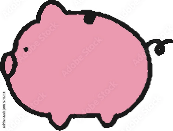 Fototapeta 横から見たブタの貯金箱の手描きイラスト
