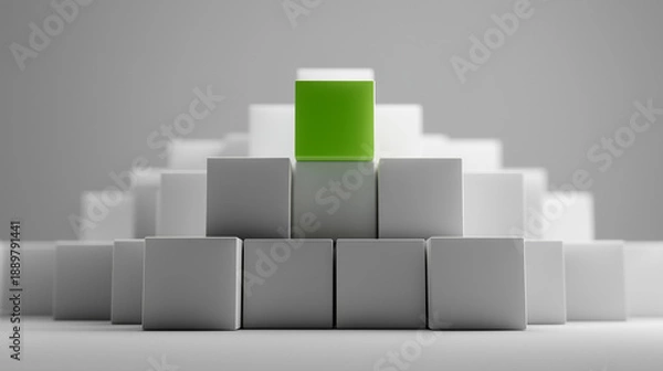 Obraz Green Block Elevated Above Gray Blocks Growth Concept