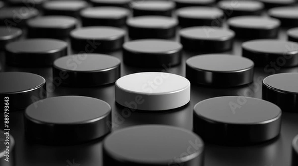 Obraz White Disc Standing Out From Black Discs Control Concept