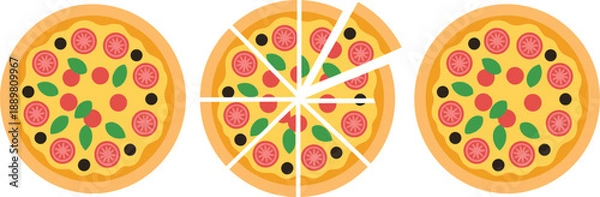 Obraz Three Pizzas with Different Slices Missing food toppings