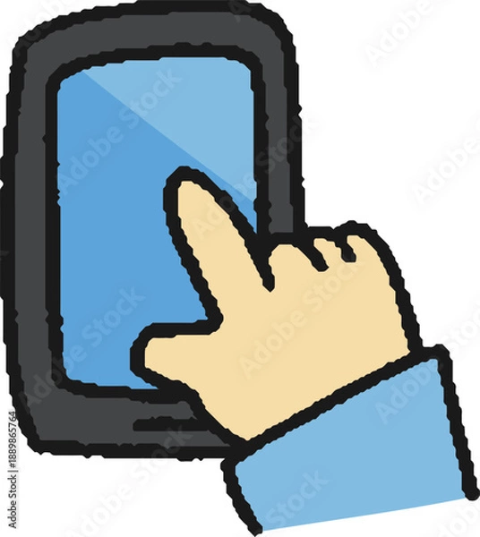 Fototapeta 携帯電話/スマートフォンを操作する手描きイラスト