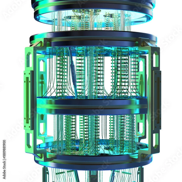 Obraz Quantum computer machine with neon light isolated