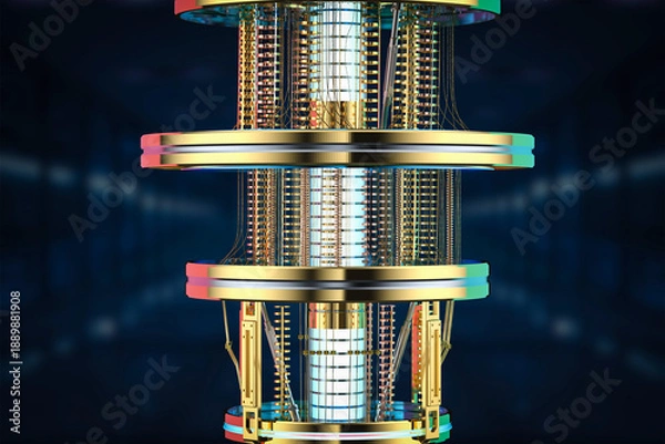 Fototapeta Golden quantum computer machine close up