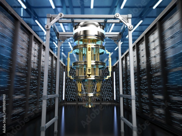 Fototapeta Quantum server network with quantum computer machine in server room
