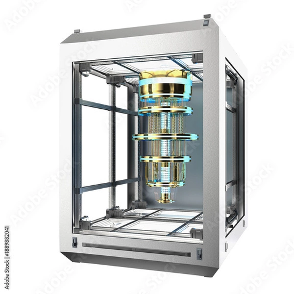 Obraz Golden quantum computer machine isolated on white