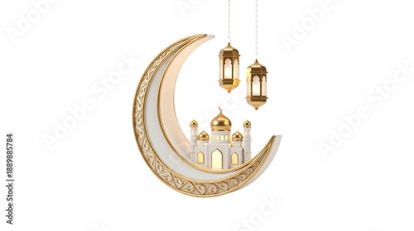 Obraz Golden crescent moon with mosque.