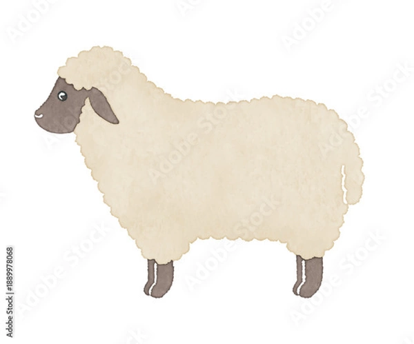 Obraz 黒い顔の羊　やさしい手描き風イラスト