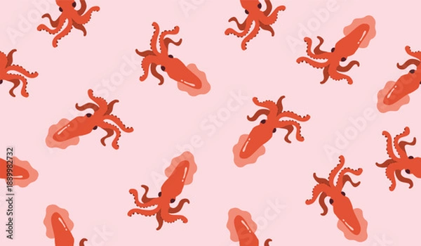 Fototapeta Cute squid pattern background vector design