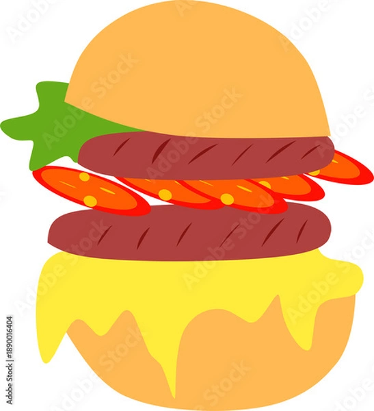 Obraz Delicious Flat Style Double Patty Hamburger