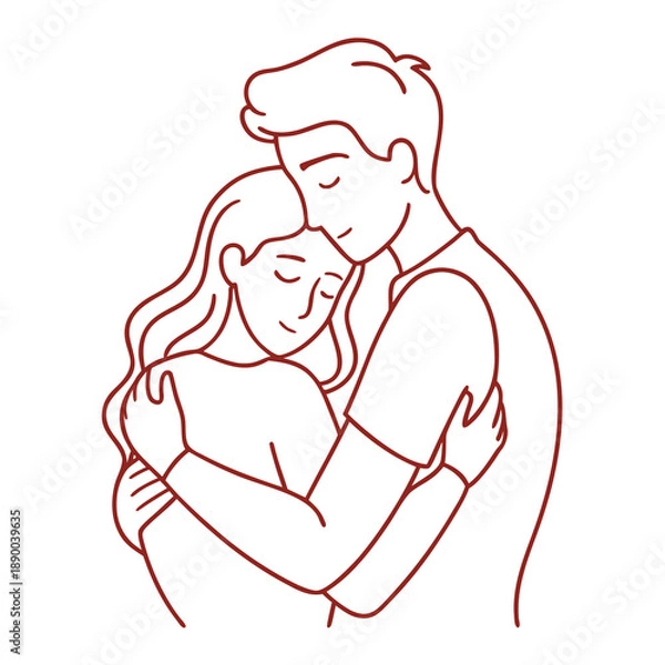 Obraz Couple Hugging Line Art