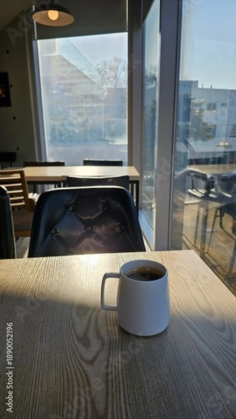 Obraz 햇살이 비치는 카페 창가의 커피 한 잔
