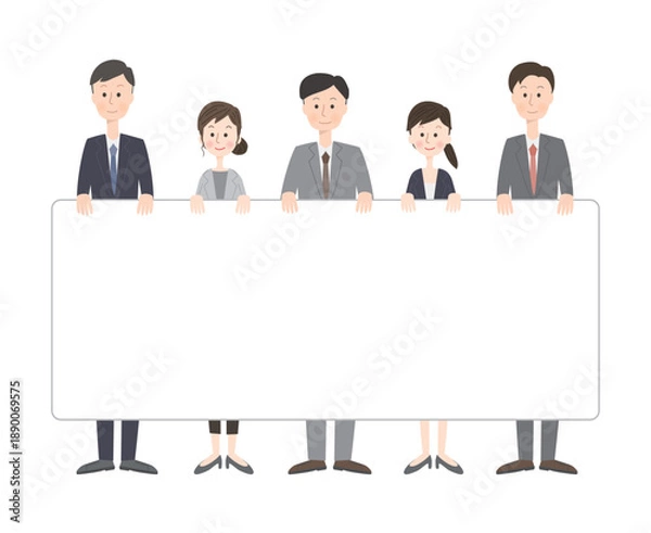 Fototapeta 白いボードを持っているスーツ姿の男女