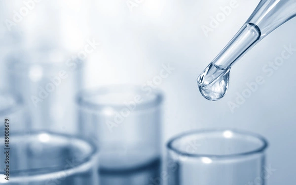 Fototapeta Science laboratory chemical test tube lab glassware equipment. Research and development concept.