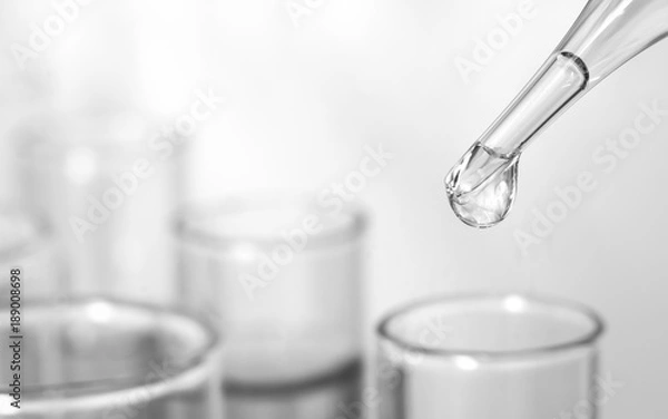 Fototapeta Science laboratory chemical test tube lab glassware equipment. Research and development concept.