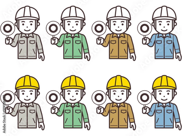 Fototapeta 正解の札を上げるヘルメットと作業服を着用した男性のアイコン